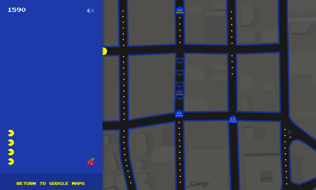 Una muestra de Google Maps al estilo PacMan